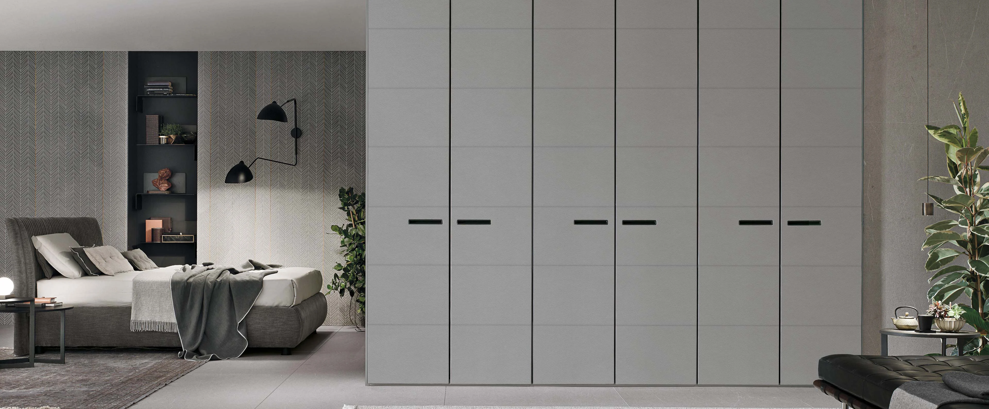 Eurolife Dress built-in wardrobe with leather-finish hinged doors and recessed handles